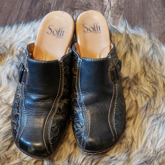 Sofft black leather mules clogs slip on shoes size 7M - Picture 4 of 7